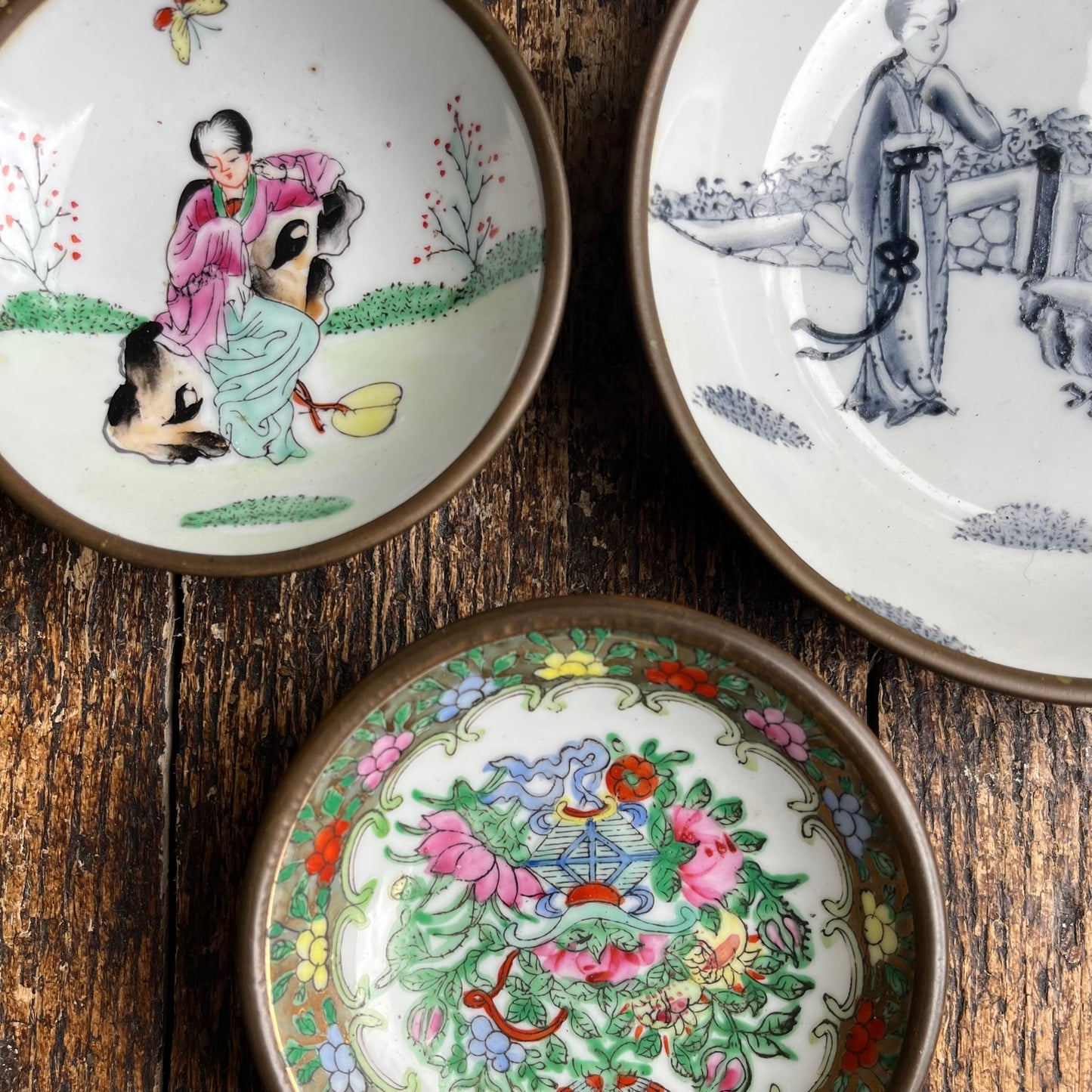 Vintage Japanese Porcelain and Brass Bowl Medium Size