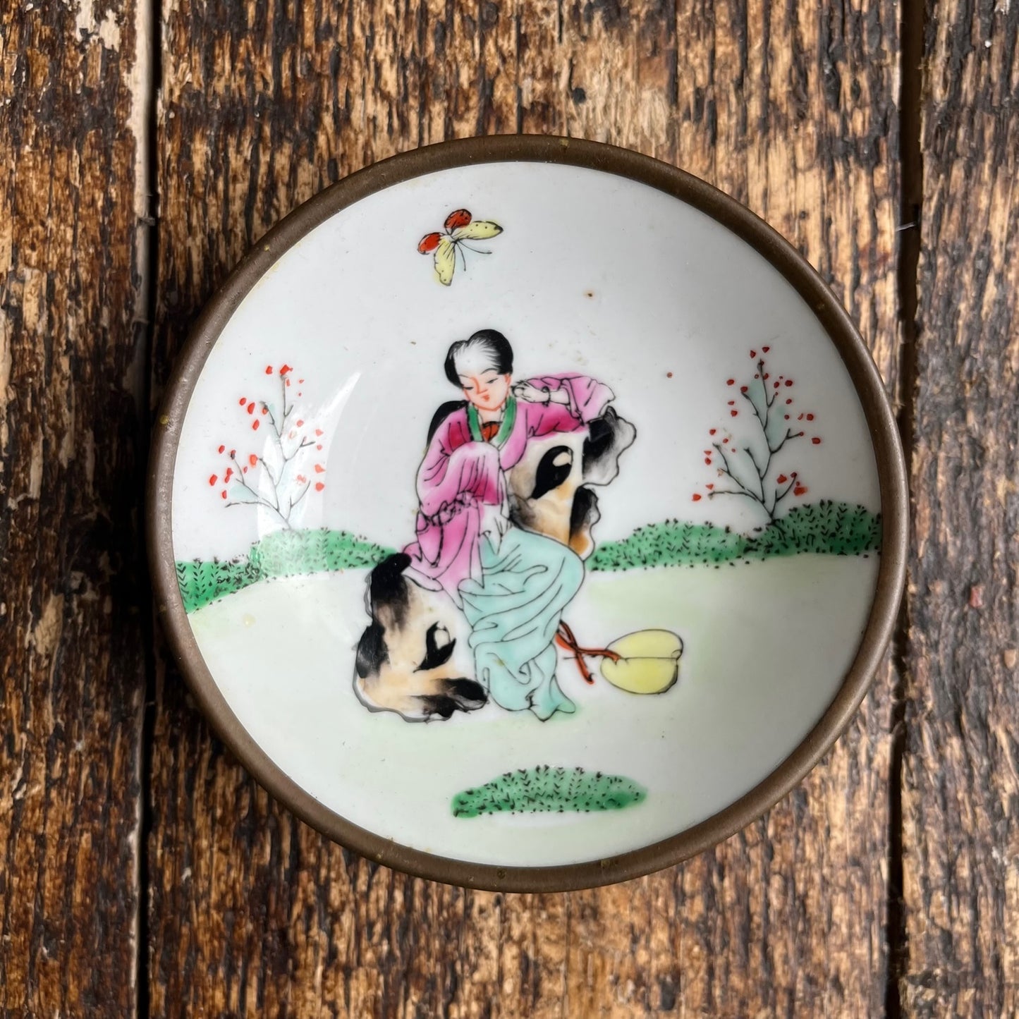 Vintage Japanese Porcelain and Brass Bowl