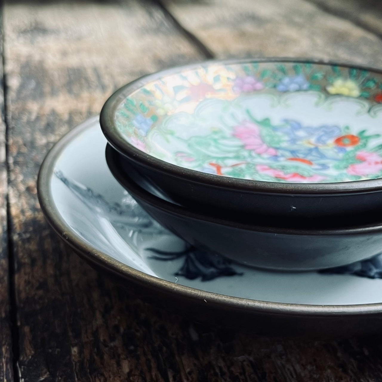 Vintage Japanese Porcelain and Brass Bowl