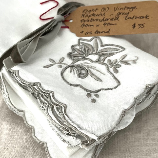 Vintage Napkins Grey Embroidery