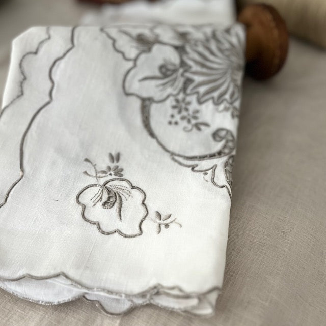 Vintage Table Runner Grey Embroidery