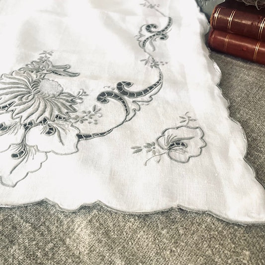 Vintage Table Runner Grey Embroidery