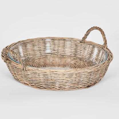 Wicker Basket with Glass Bowl